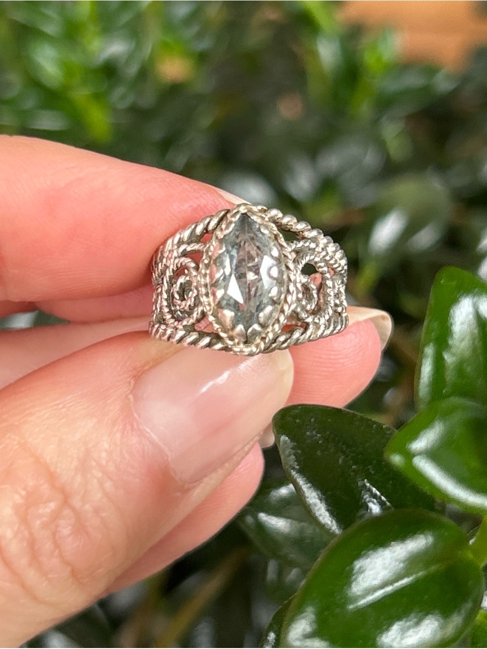 Vintage Sterling Silver Marquis Baby Blue Topaz Ring